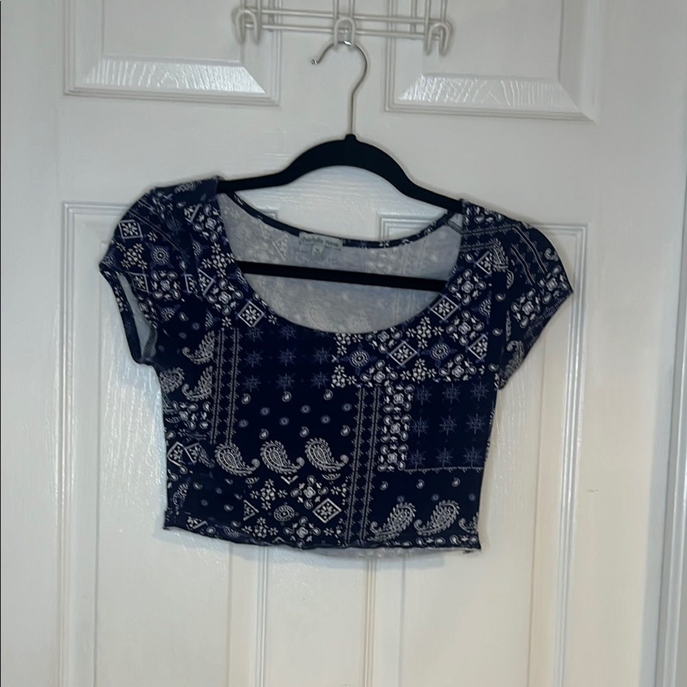 Charlotte Russe Dark Blue Patterned Crop Top